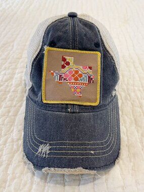 Judith March Texas Hat Cap Snap Back OS Denim Mesh Trucker Embroidered Signed